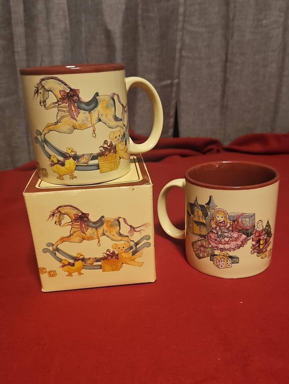 Vintage 1987 Potpourri Press Mugs W/ Christmas Illustrations